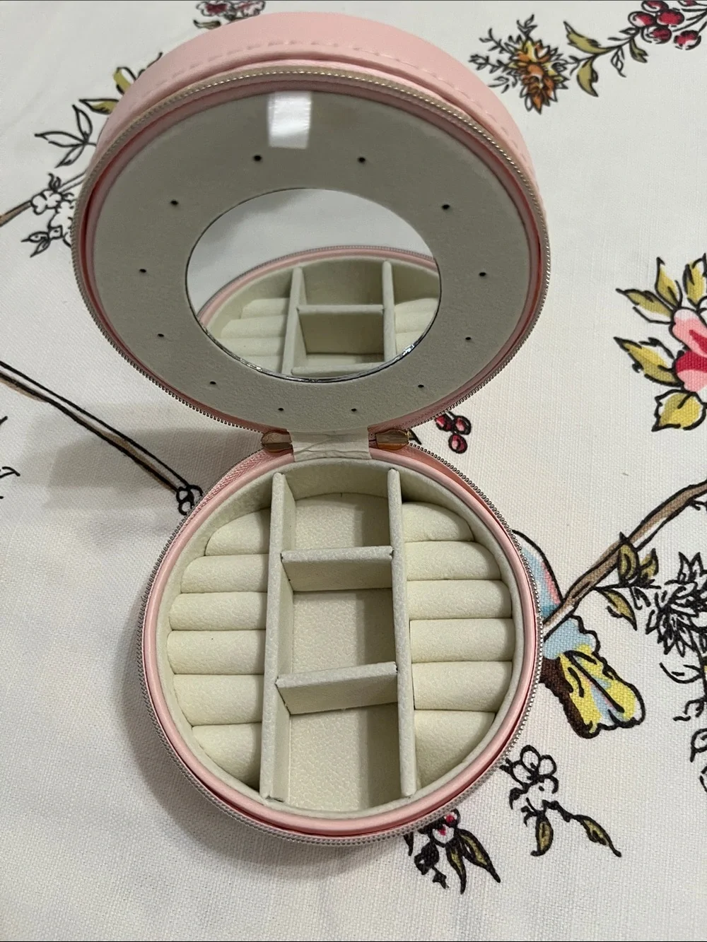 Pink Round Jewelry Travel Case With Gold Hardware